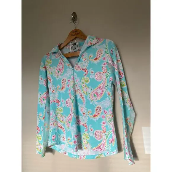 Ibkul long sleeve Sharon Seafoam 1/4 zip womens M paisley print - Picture 2 of 5